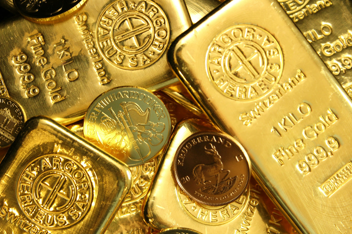 Gold bars and gold coins