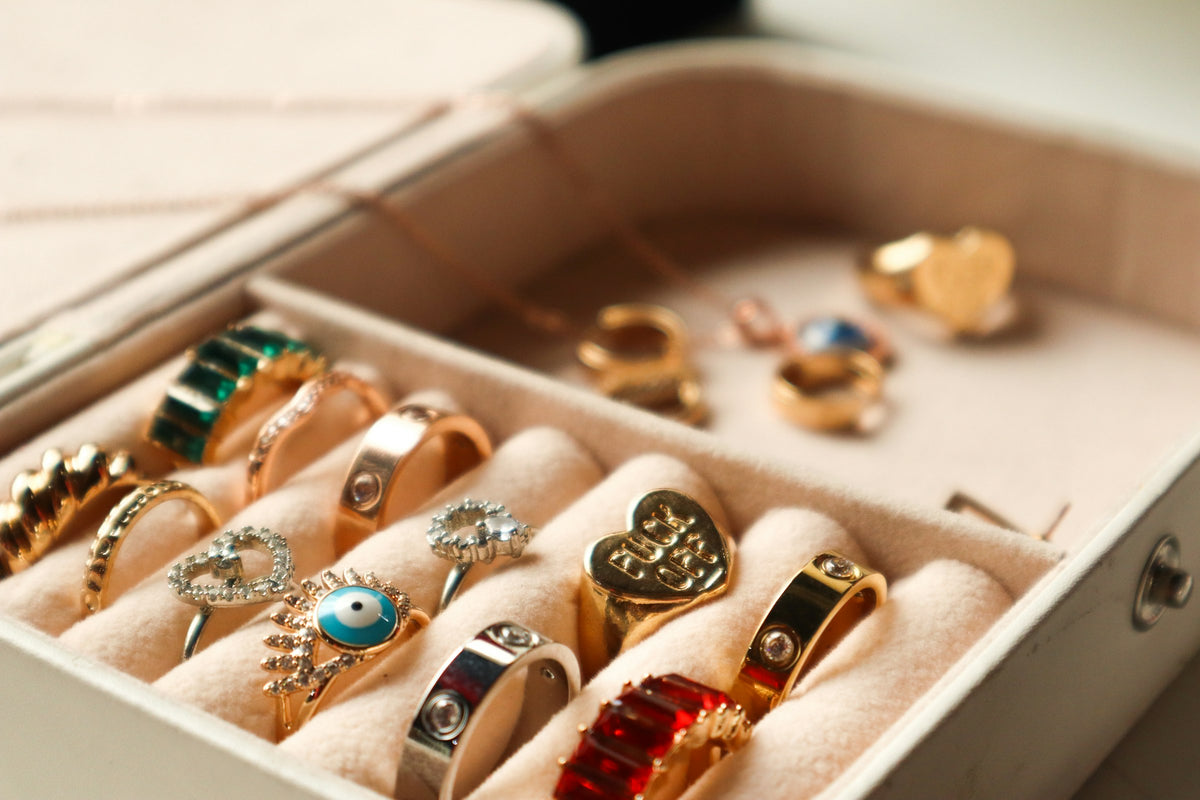 Rings in an open jewelry box