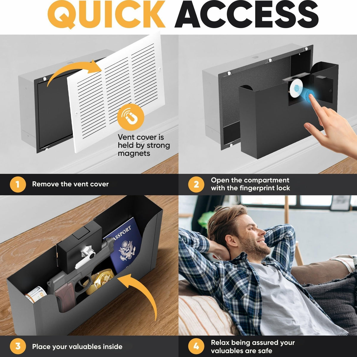 Hidden vent safe with fingerprint lock – image 2 